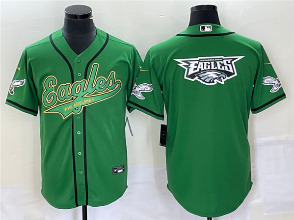 Philadelphia Eagles Green Team Big Logo Cool Base Stitched Baseball Jersey